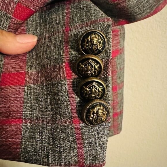 Women’s Oversized Plaid Blazer Gray & Hot Pink Size Large - Picture 6 of 9